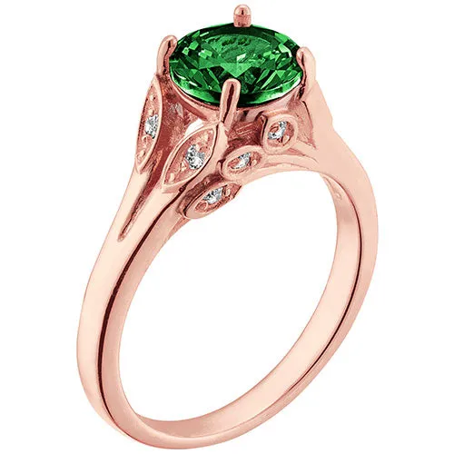 14K Rose Gold Plated Simulated Emerald with Clear Crystal Leaves Ring sold by Limoges Jewelry product image thumbnail 2