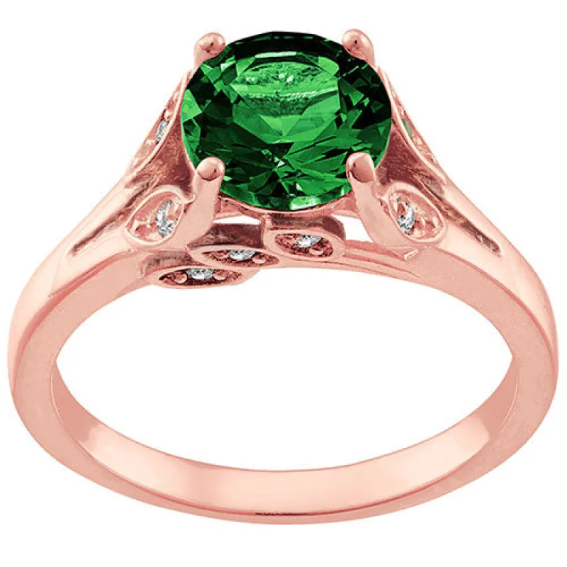 14K Rose Gold Plated Simulated Emerald with Clear Crystal Leaves Ring sold by Limoges Jewelry