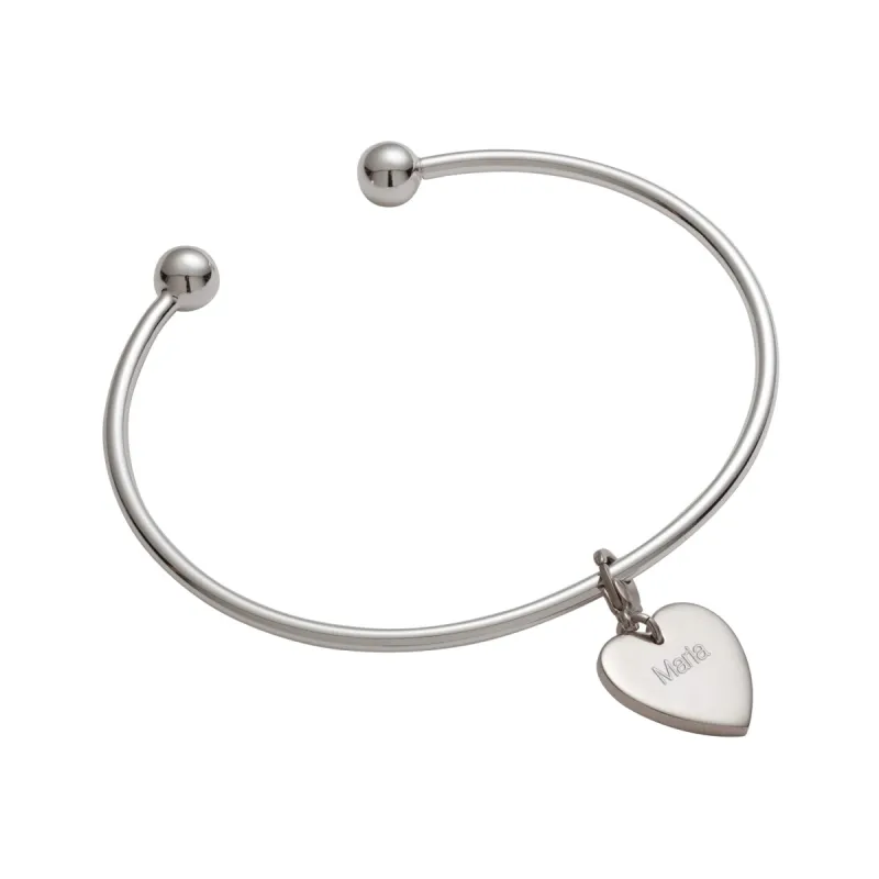Silver Plated Engraved Heart Charm with Plus Size Removeable Bead Cuff Bracelet sold by Limoges Jewelry