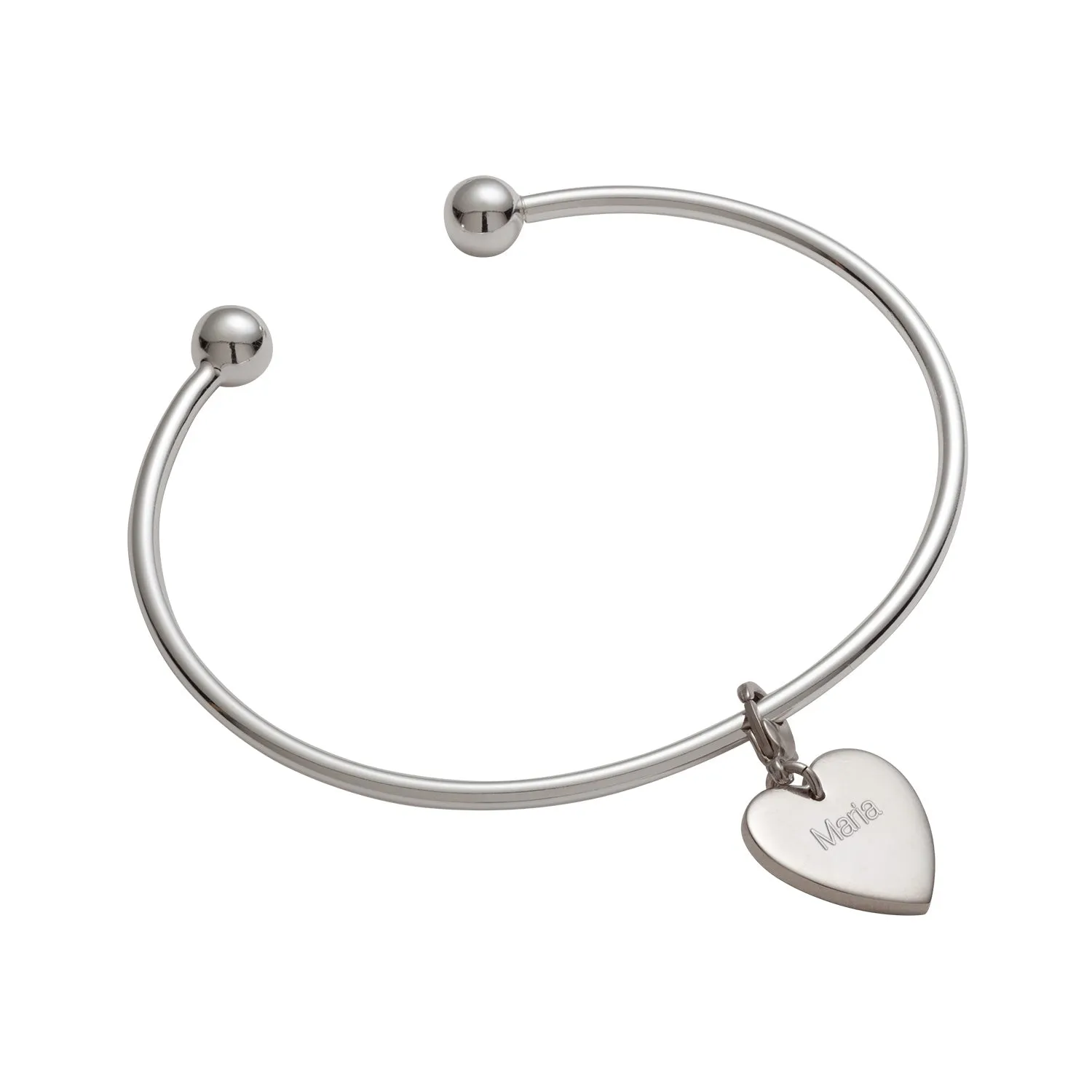 Silver Plated Engraved Heart Charm with Plus Size Removeable Bead Cuff Bracelet sold by Limoges Jewelry