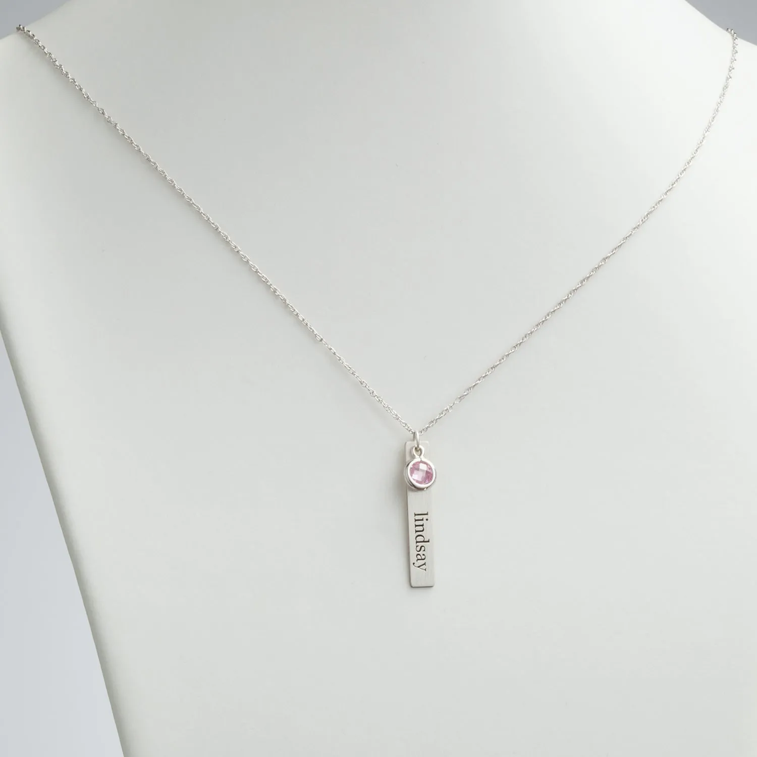 Sterling Silver Brushed Engraved Name with Birthstone Tag Pendant sold by Limoges Jewelry product image thumbnail 2