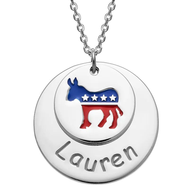 Patriotic Name with Enamel Donkey Double Disc Necklace sold by Limoges Jewelry