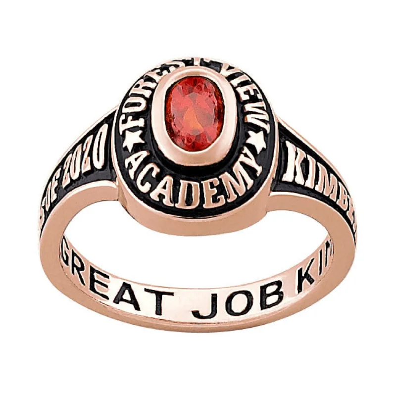 Ladies 14K Rose Gold over Sterling Traditional Oval Birthstone Class Ring sold by Limoges Jewelry