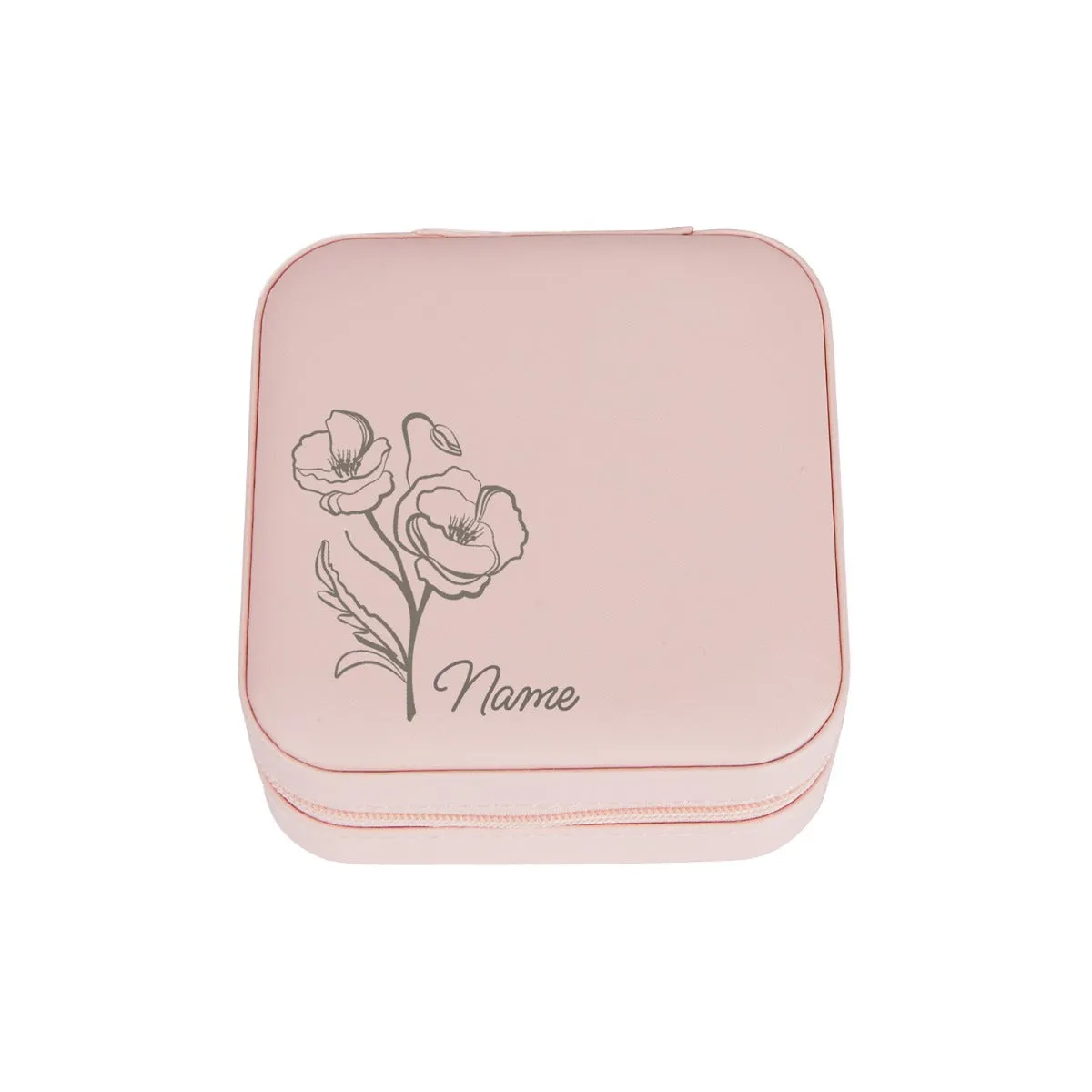 Pink Zip Travel Jewelry Case with Birth Month Flower and Name sold by Limoges Jewelry product image thumbnail 5