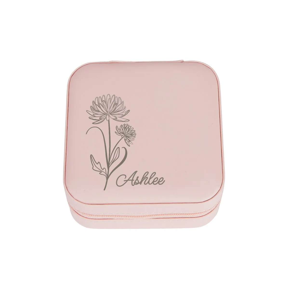 Pink Zip Travel Jewelry Case with Birth Month Flower and Name sold by Limoges Jewelry product image thumbnail 2