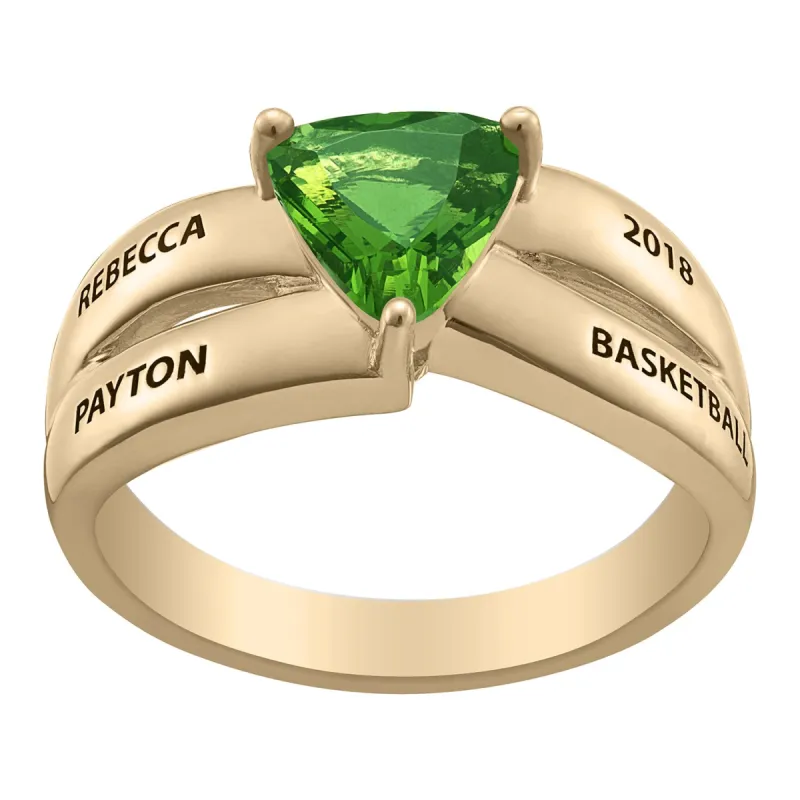 14K Gold over Sterling Trillion-cut Birthstone Class Ring sold by Limoges Jewelry