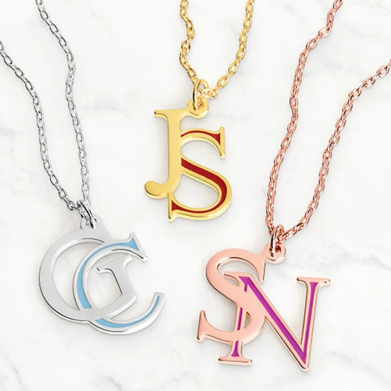 Double Initial with Enamel Necklace sold by Limoges Jewelry