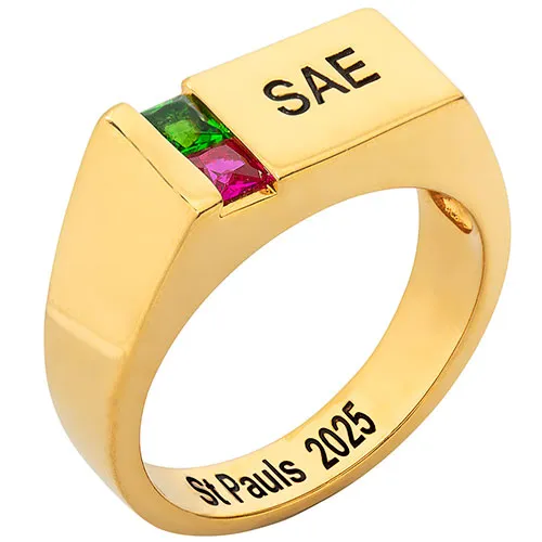 Men's 14K Gold Plated Engraved Square Stone Signet Freestyle Class Ring sold by Limoges Jewelry product image thumbnail 2