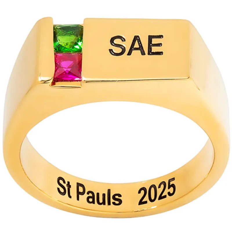 Men's 14K Gold Plated Engraved Square Stone Signet Class Ring sold by Limoges Jewelry