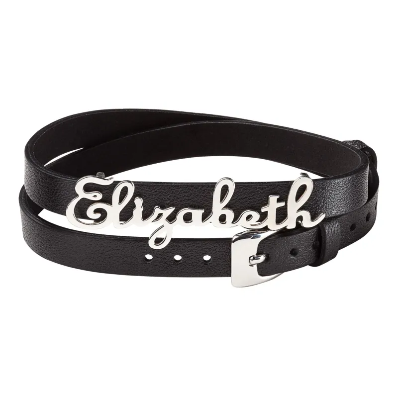 Sterling Silver Script Name Leather Wrap Bracelet and Choker sold by Limoges Jewelry