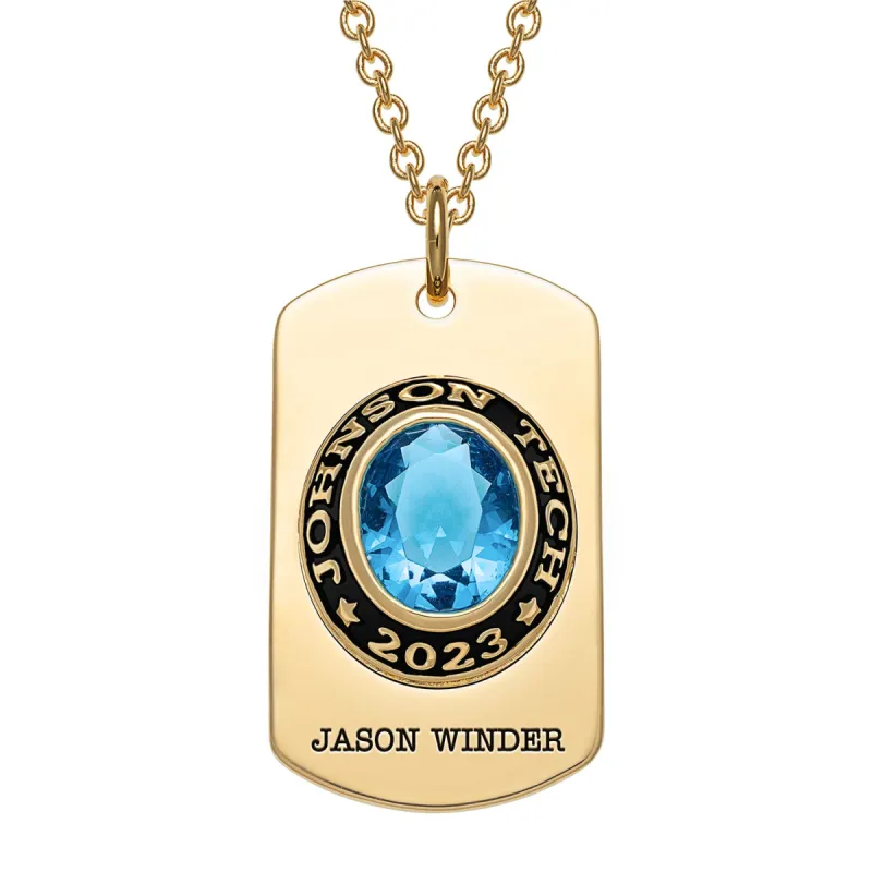 Men's Gold CELEBRIUM  Personalized Oval Cut Birthstone Graduation Dog Tag Necklace sold by Limoges Jewelry
