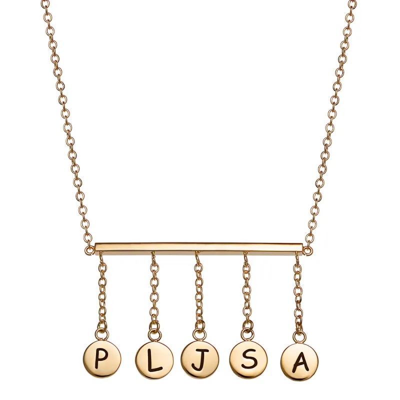 14K Gold over Sterling Family Hanging Initial Bar Necklace sold by Limoges Jewelry