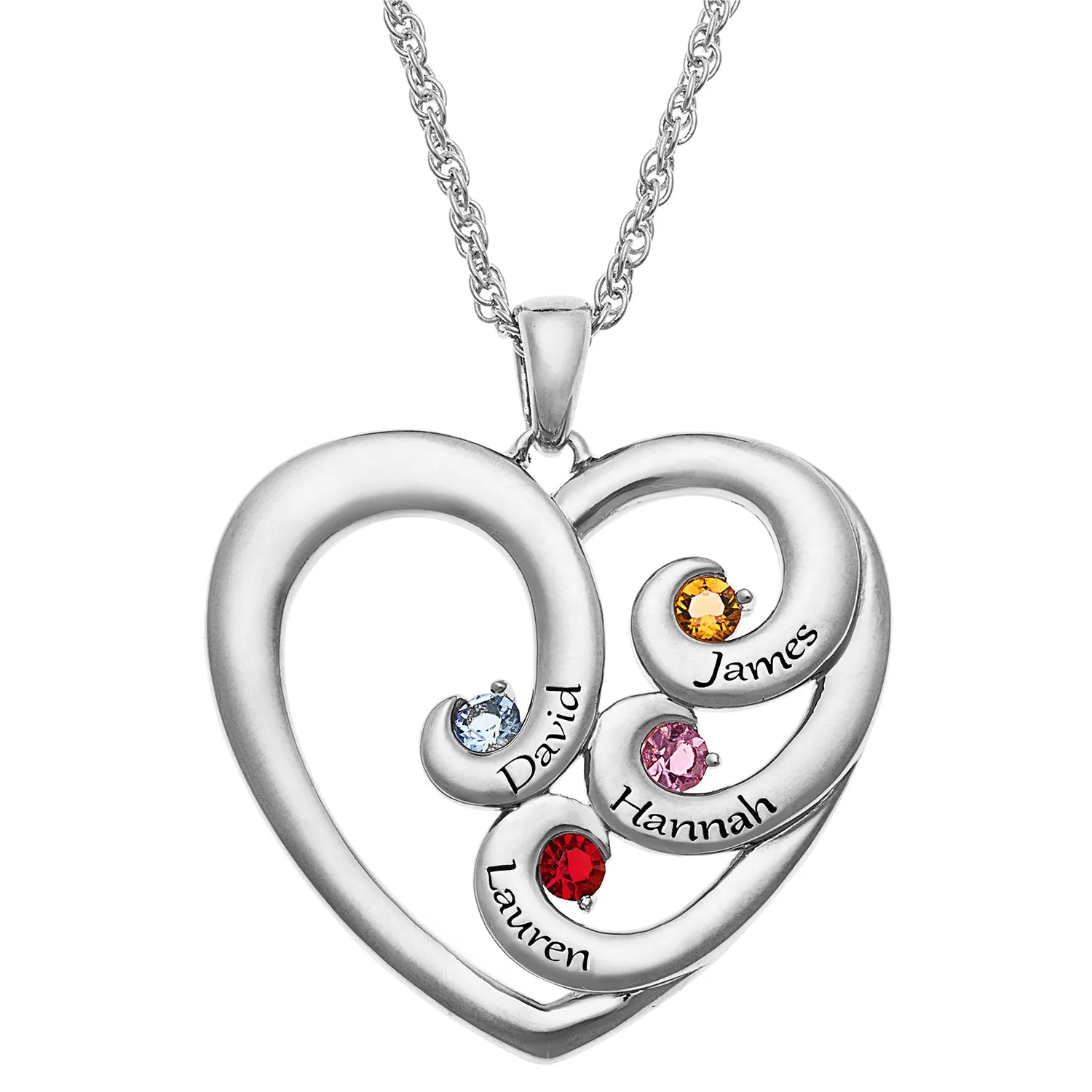 Engraved Heart Family Birthstone Necklace sold by Limoges Jewelry