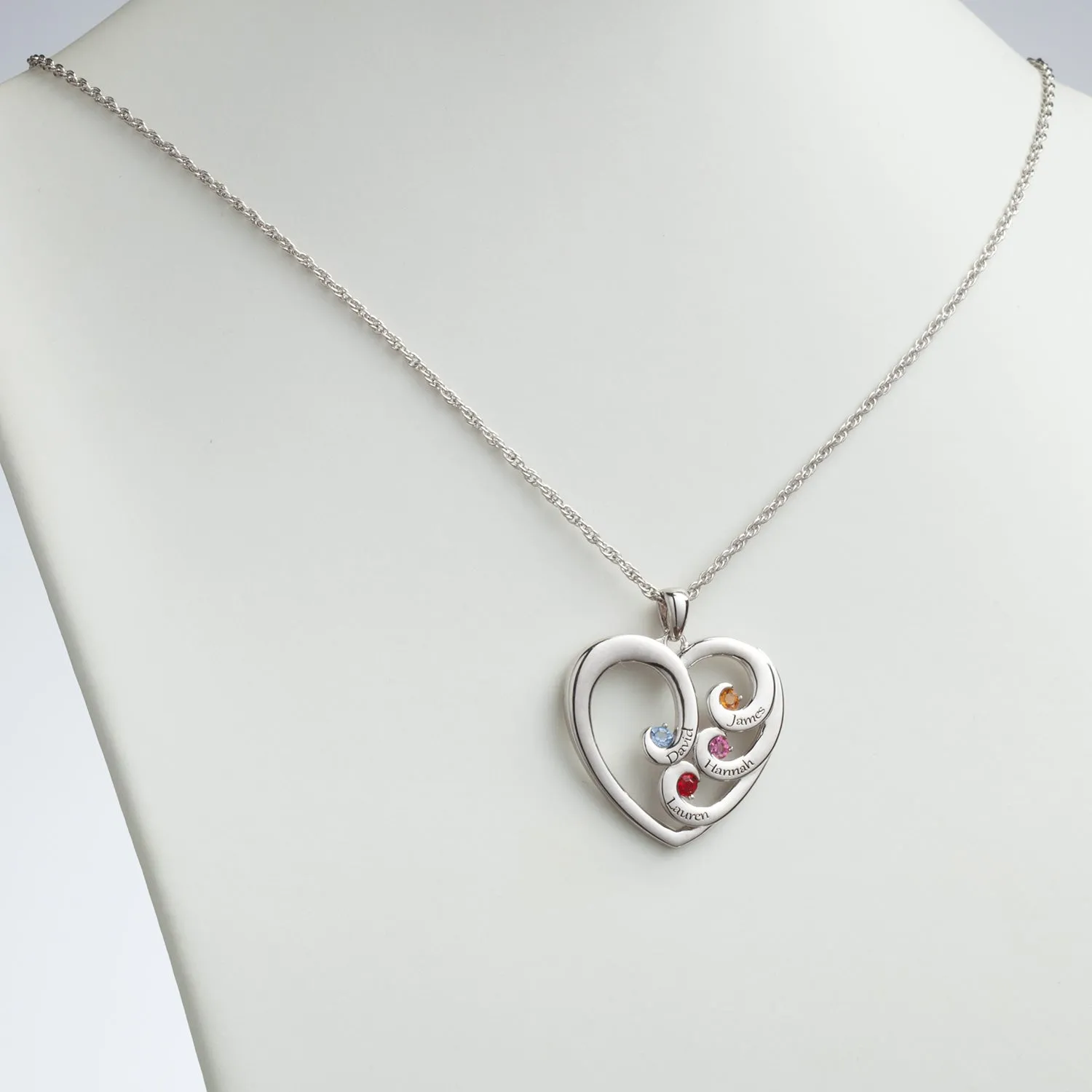 Engraved Heart Family Birthstone Necklace sold by Limoges Jewelry product image thumbnail 2