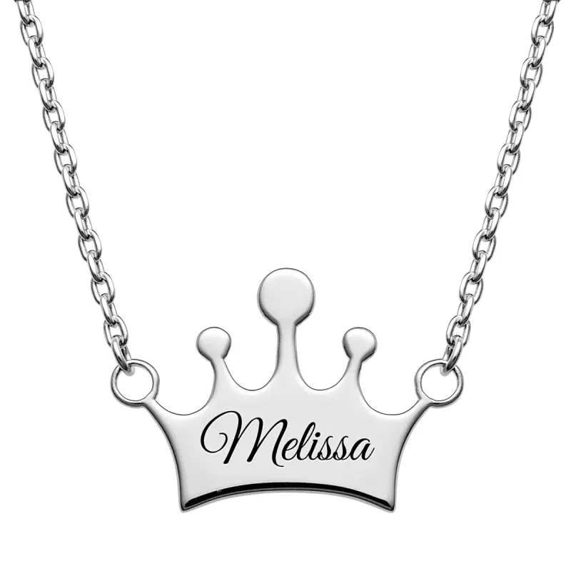 Sterling Silver Engraved Name Crown Necklace sold by Limoges Jewelry