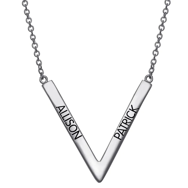 Sterling Silver Engraved Chevron Name Necklace sold by Limoges Jewelry