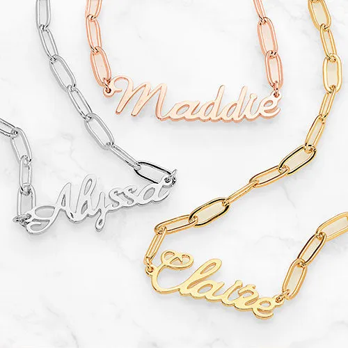Handwritten Name Paperclip Chain Necklace sold by Limoges Jewelry