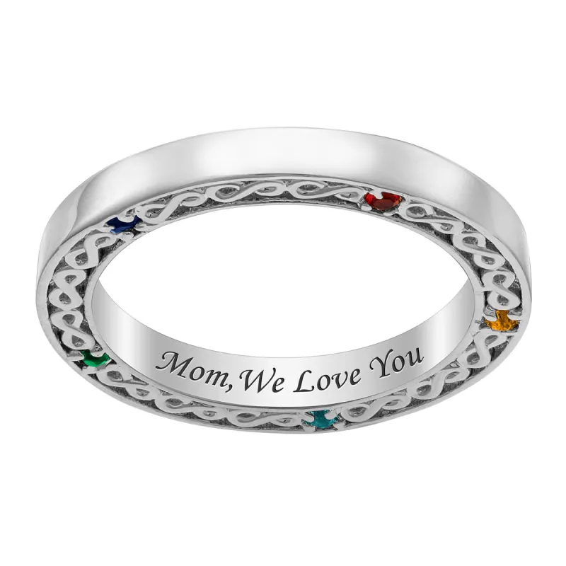 Family Infinity Engraved Birthstone Band sold by Limoges Jewelry