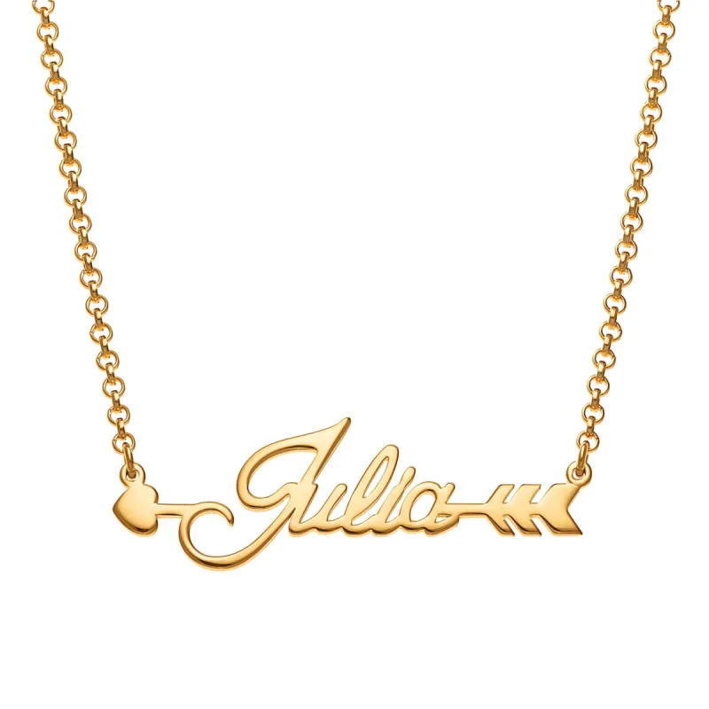 14K Gold over Sterling Script Name Arrow Necklace sold by Limoges Jewelry