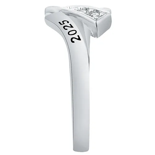 Women's Platinum Plated CZ Bypass Class Ring sold by Limoges Jewelry product image thumbnail 4