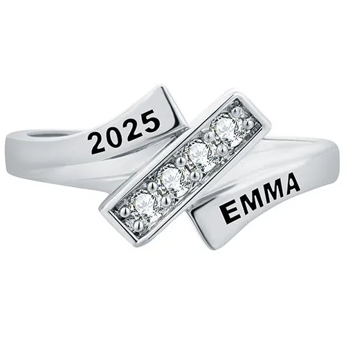 Women's Platinum Plated CZ Bypass Class Ring sold by Limoges Jewelry product image thumbnail 2