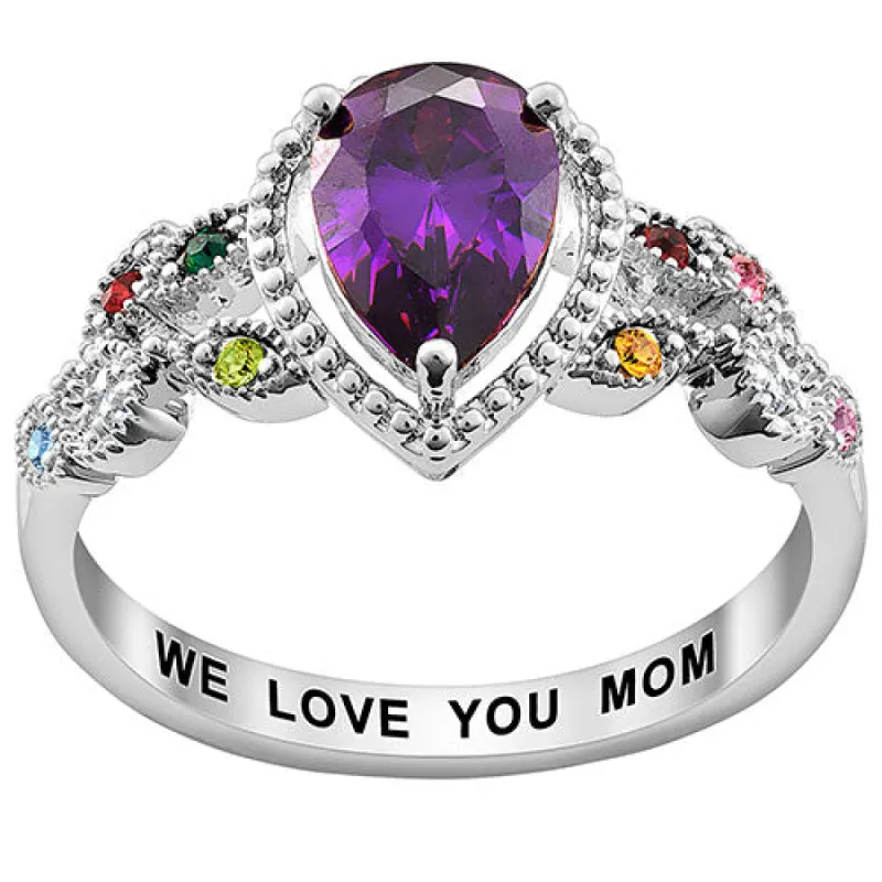 Sterling Silver Mother's Pear Family Birthstone Ring sold by Limoges Jewelry