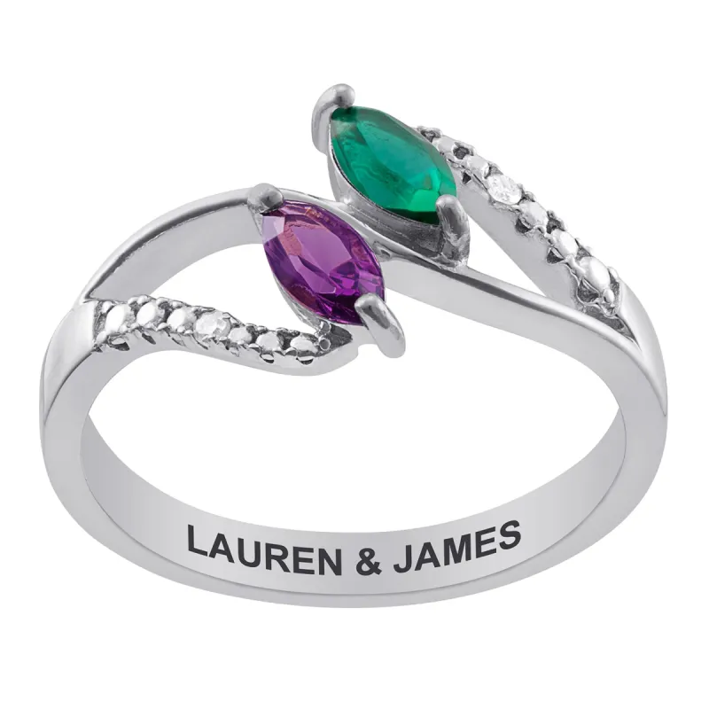 Sterling Silver Couple's Marquise Birthstone and Diamond Accent Ring sold by Limoges Jewelry