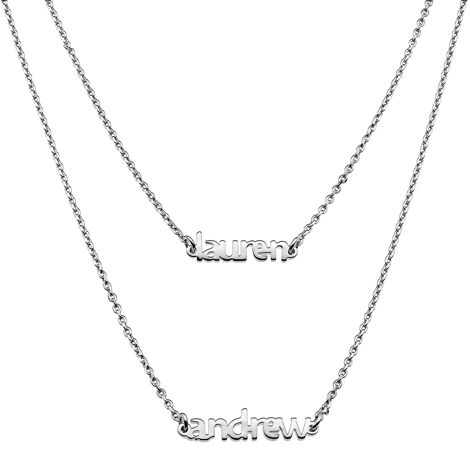 Sterling Silver Petite Block Name Layered Necklace- 2 Names sold by Limoges Jewelry