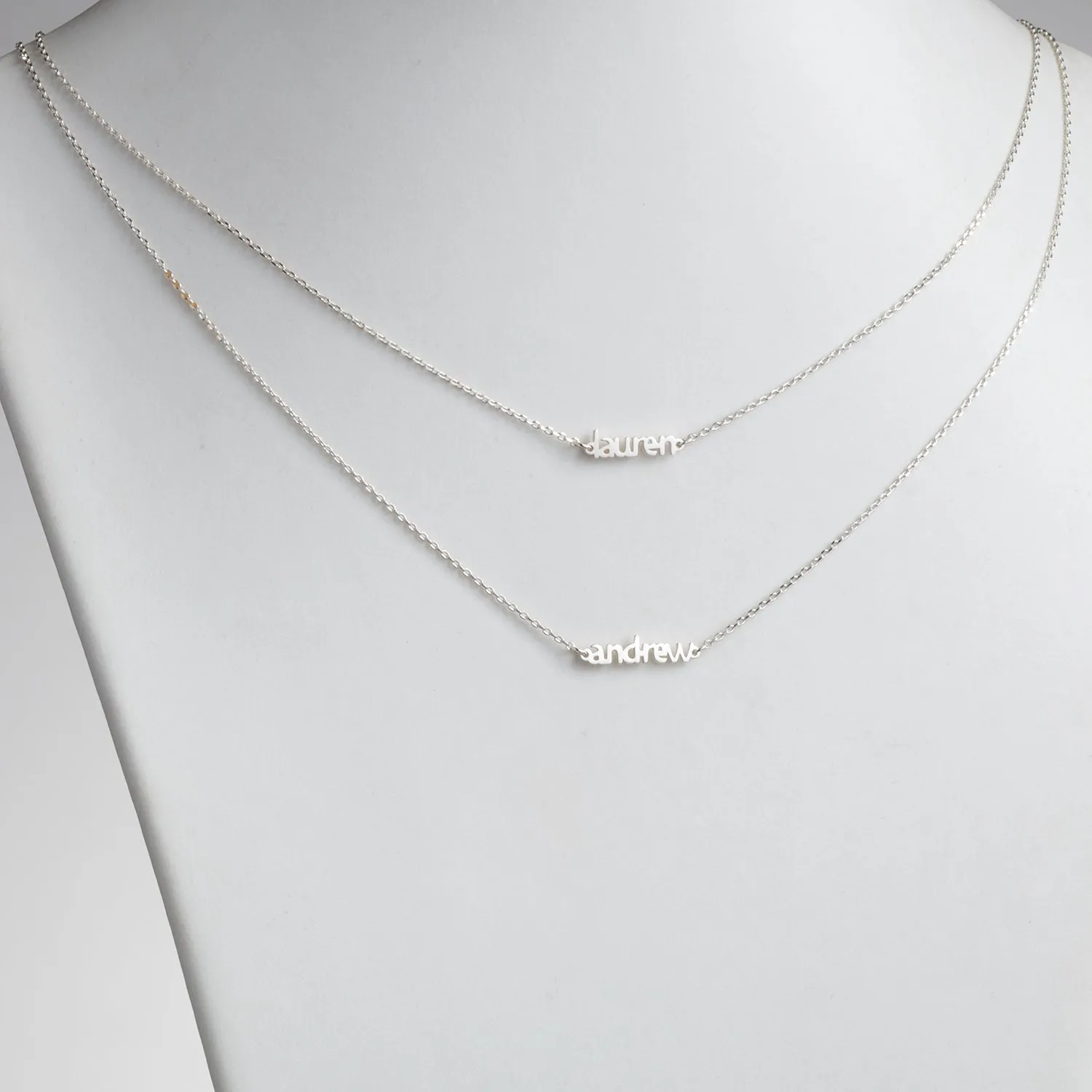 Sterling Silver Petite Block Name Layered Necklace- 2 Names sold by Limoges Jewelry product image thumbnail 2