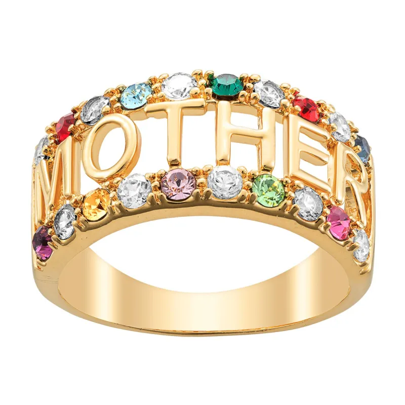 14K Gold over Sterling Mother CZ Family Birthstone Ring sold by Limoges Jewelry