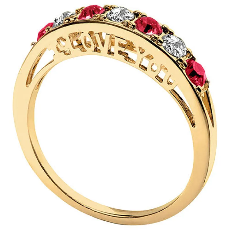 14K Gold Plated I LOVE YOU Simulated Ruby and Clear Crystal Ring sold by Limoges Jewelry