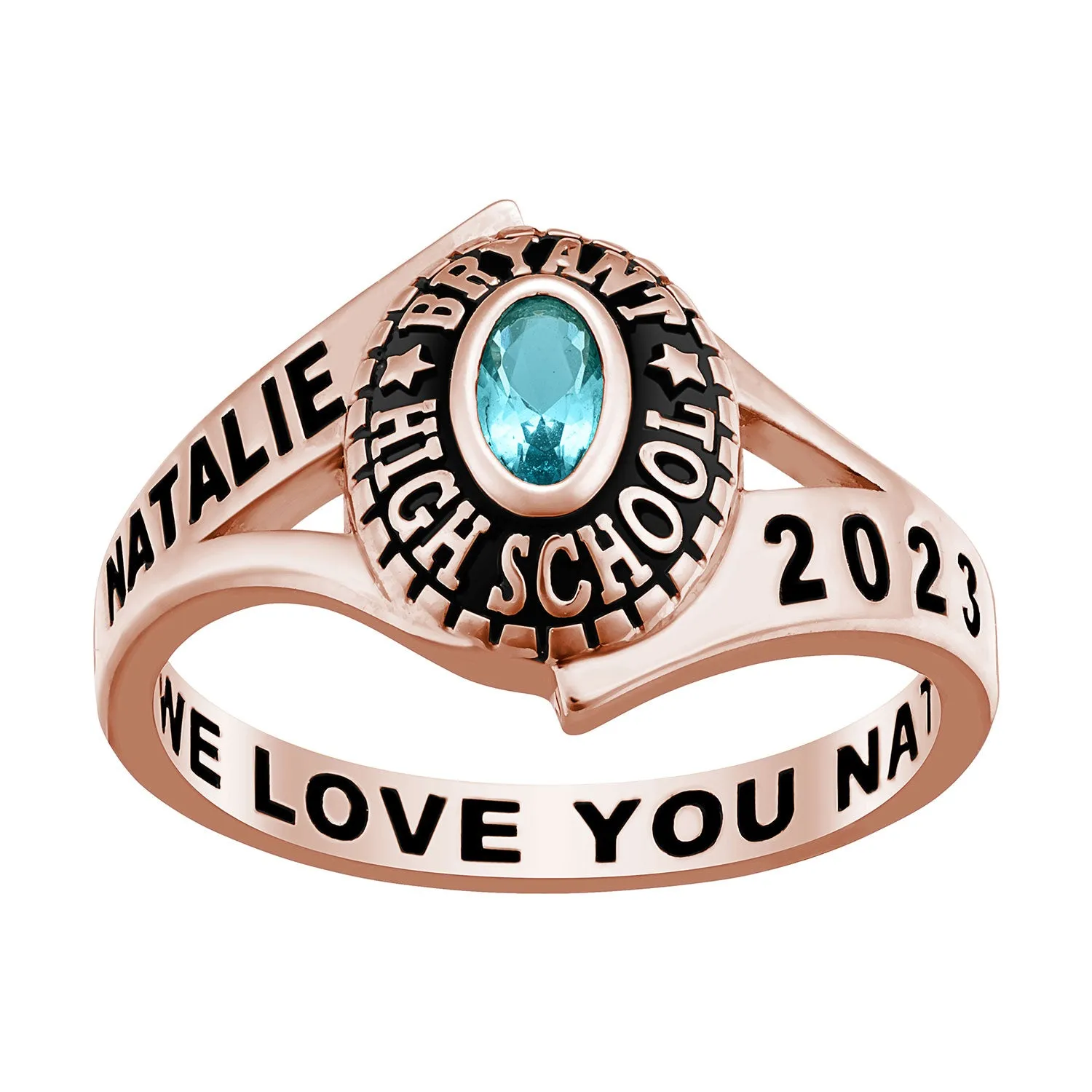 Ladies' Class Ring in Rose Gold Over Celebrium In Traditional Birthstone Styling sold by Limoges Jewelry
