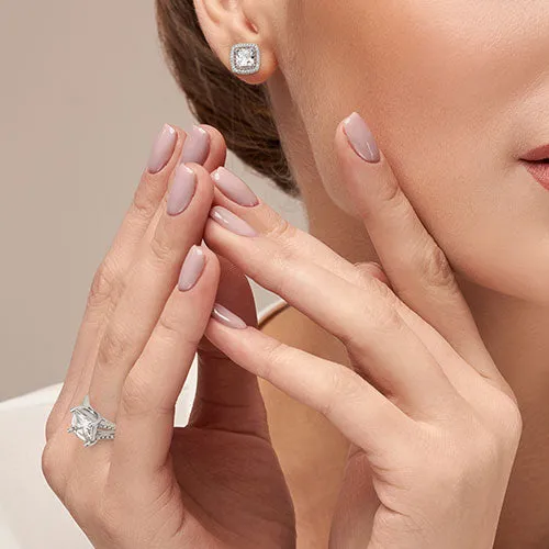 Silvertone CZ Halo Stud Earrings, Hoop and Ring Set sold by Limoges Jewelry product image thumbnail 2