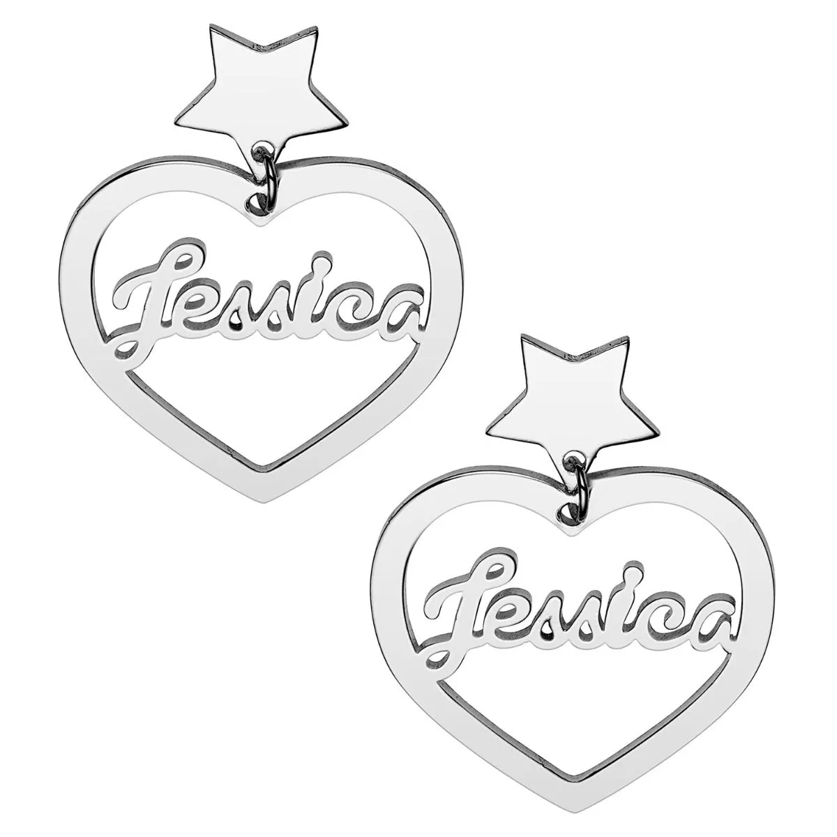 Silver Plated Script Name Heart with Star Dangle Earrings sold by Limoges Jewelry
