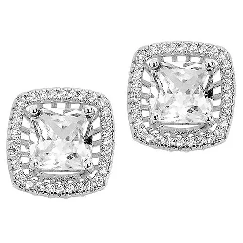 Silvertone CZ Halo Stud Earrings, Hoop and Ring Set sold by Limoges Jewelry product image thumbnail 3