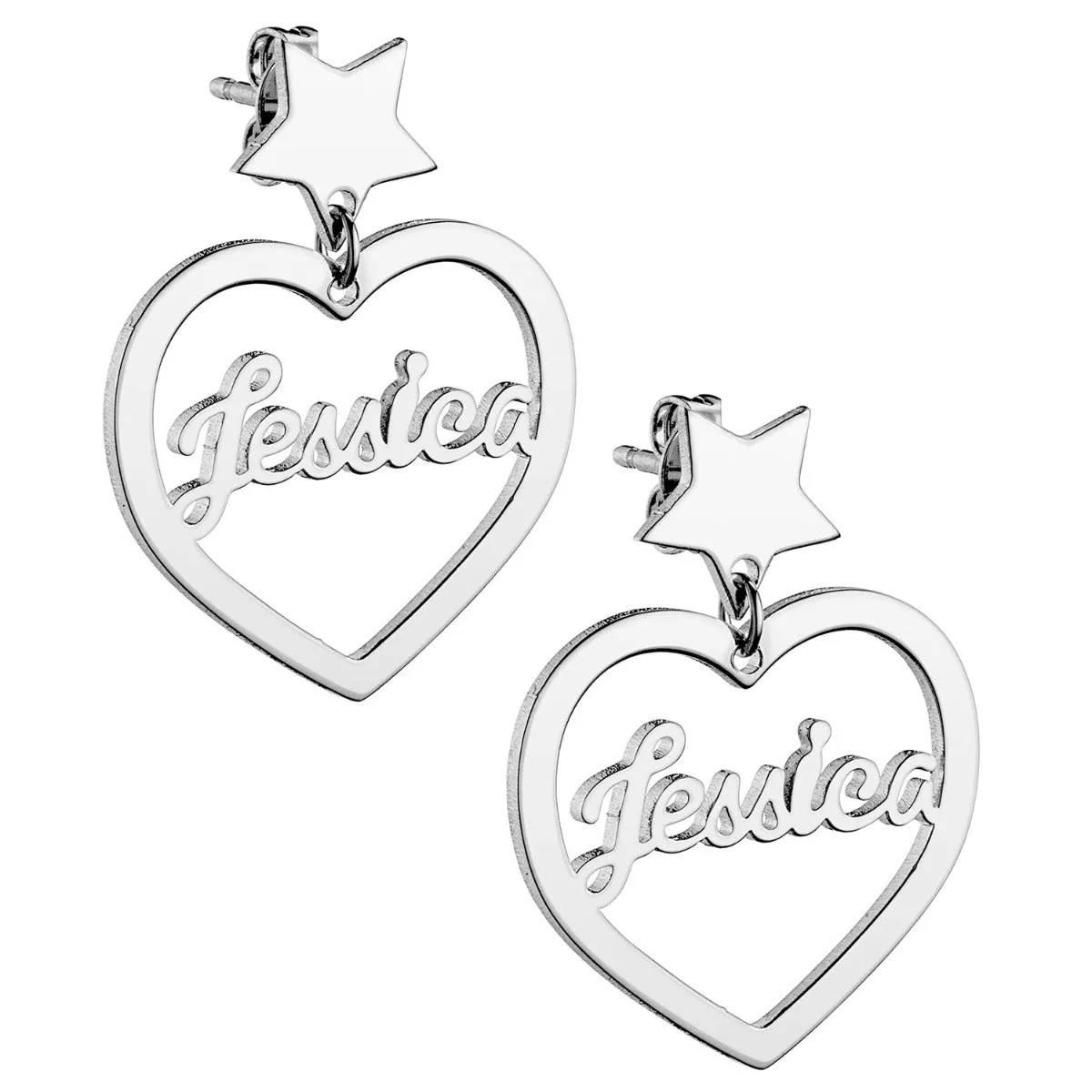 Silver Plated Script Name Heart with Star Dangle Earrings sold by Limoges Jewelry product image thumbnail 3