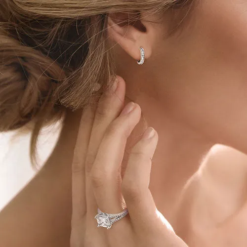 Silvertone CZ Halo Stud Earrings, Hoop and Ring Set sold by Limoges Jewelry product image thumbnail 4