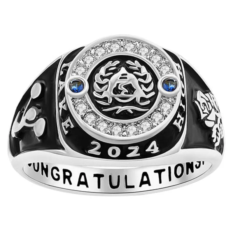 Women's CZ Multiple Graphics Traditional Birthstone Class Ring sold by Limoges Jewelry