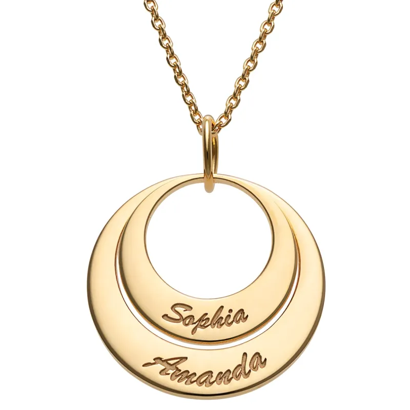 14K Gold over Sterling Nesting Circles with Names Necklace - 2 Discs sold by Limoges Jewelry
