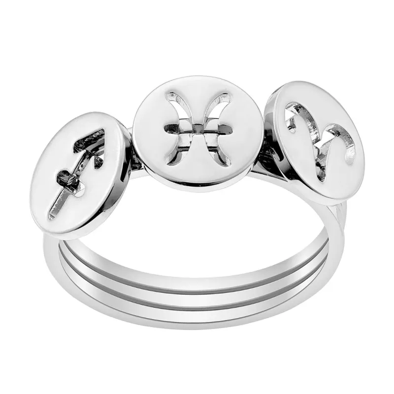 Sterling Silver Cutout Disc Zodiac Stack Ring Set of 3 sold by Limoges Jewelry