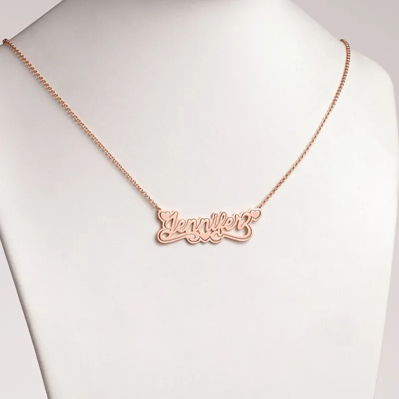 14K Rose Gold over Sterling Name with Outline Necklace with Heart Swirl sold by Limoges Jewelry