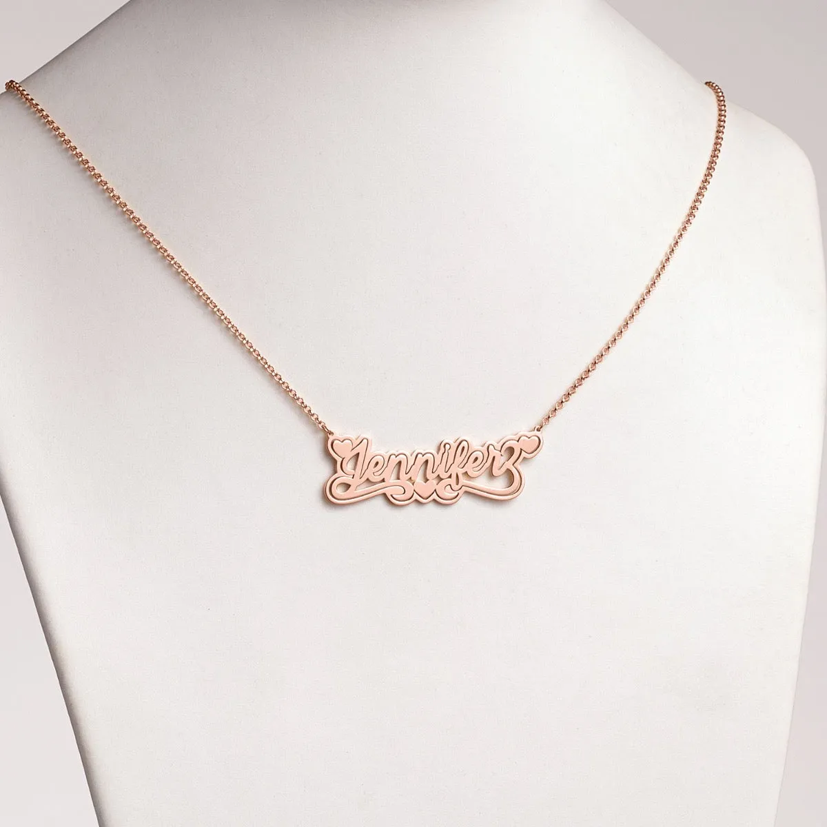 14K Rose Gold over Sterling Name with Outline Necklace with Heart Swirl sold by Limoges Jewelry
