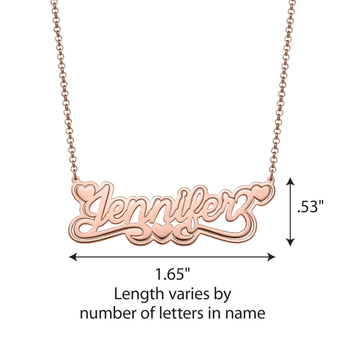 14K Rose Gold over Sterling Name with Outline Necklace with Heart Swirl sold by Limoges Jewelry product image thumbnail 4