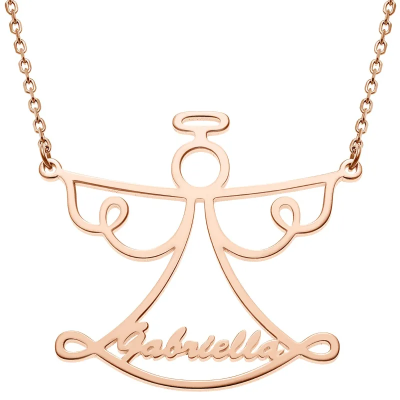 14K Rose Gold Plated Script Name Open Angel Necklace sold by Limoges Jewelry
