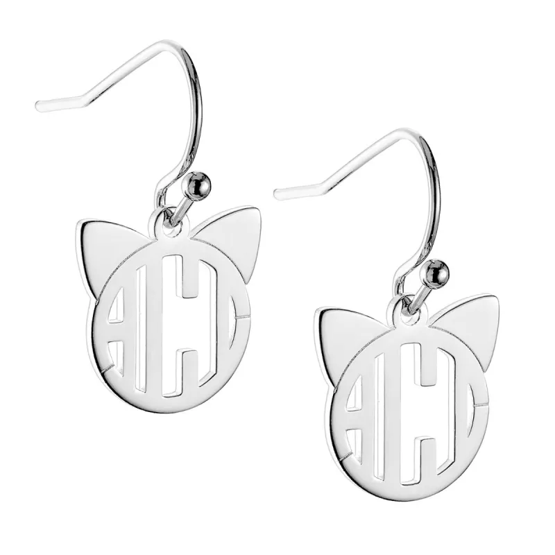 Silver Plated Cat Monogram Dangle Earring sold by Limoges Jewelry