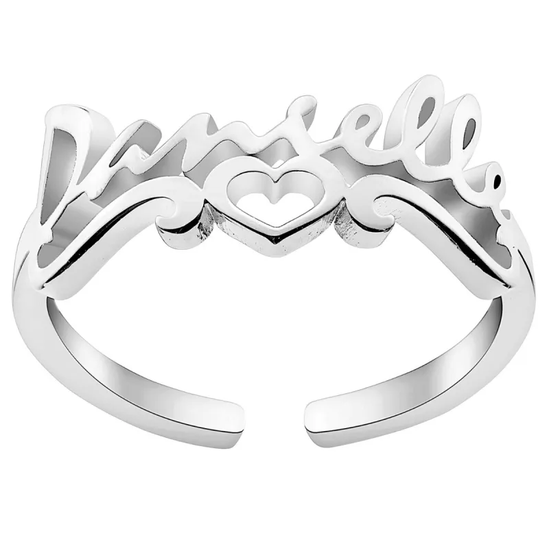 Silver Plated Script Name Ring with Heart Scroll sold by Limoges Jewelry