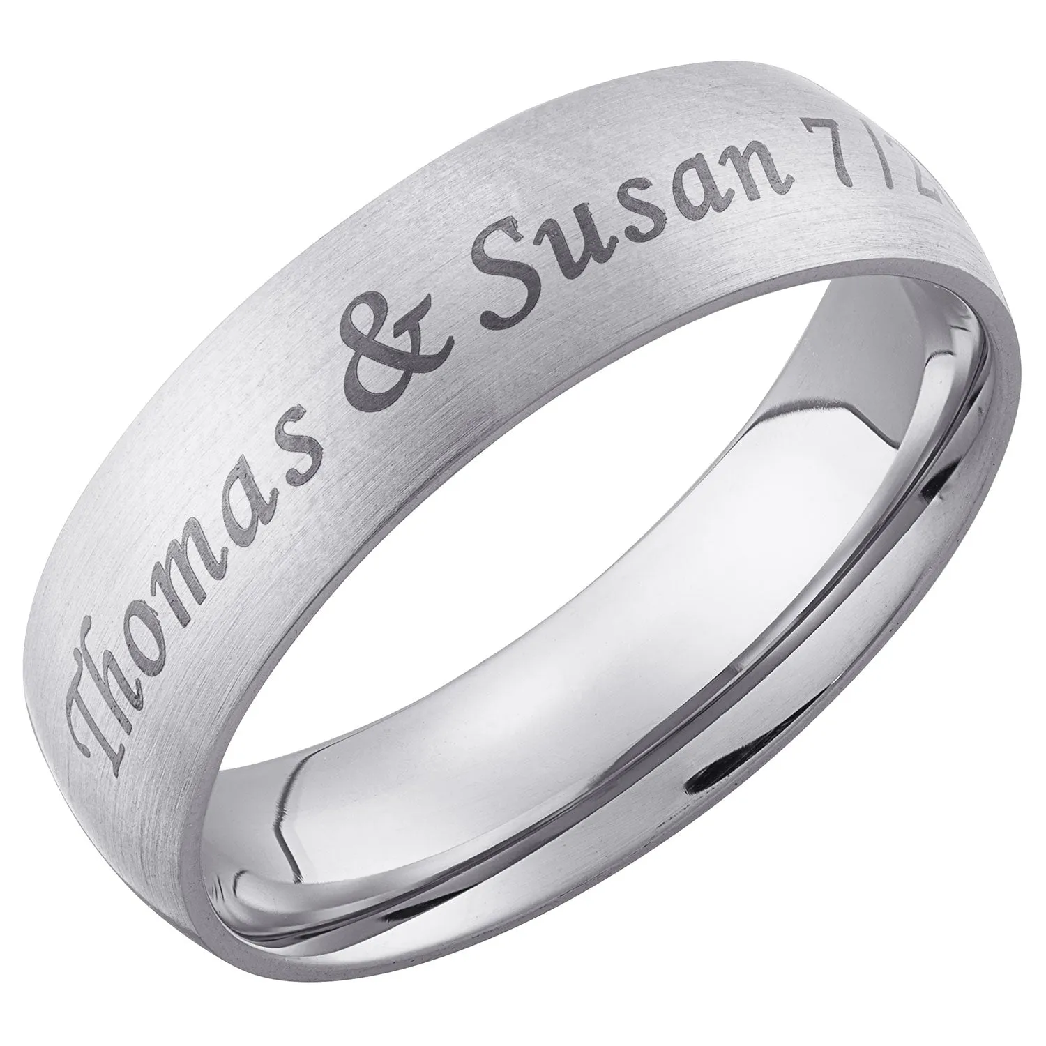 Brushed Stainless Steel Top-Engraved Wide Wedding Band sold by Limoges Jewelry product image thumbnail 2