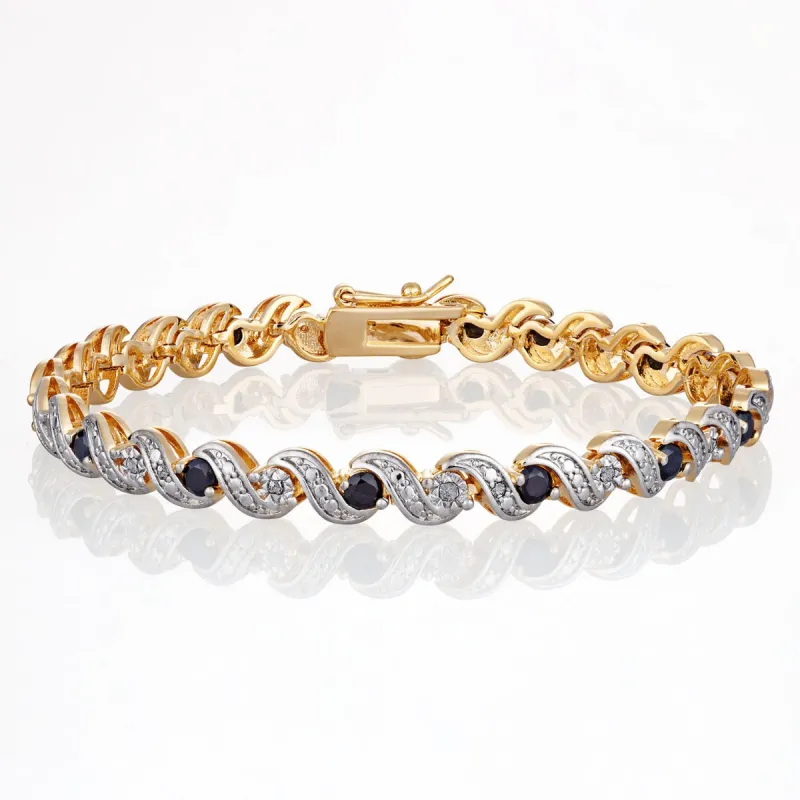Two Tone Genuine Sapphire and Diamond Accent Bracelet 8 inches sold by Limoges Jewelry