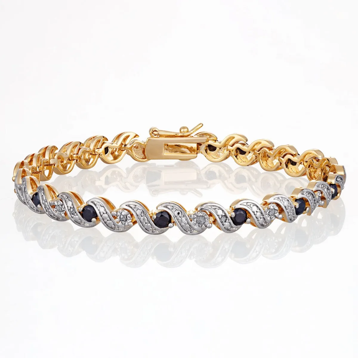 Two Tone Genuine Sapphire and Diamond Accent Bracelet 8 inches sold by Limoges Jewelry