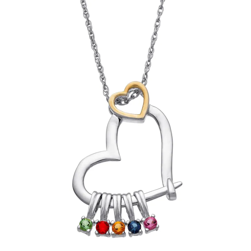 Sterling Silver Two-Tone Family Double Heart Slider Charm Pendant sold by Limoges Jewelry
